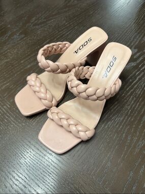 Soda Braided Double-Strap Heeled Sandals - Light Pink